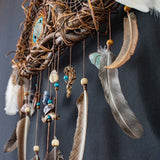 Organic Decor Dreamcatcher – Turquoise & Brown Father's Day Gift with Ocean Vibes, Shamanic Wall Art for Him, Unique Spiritual Piece