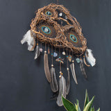Organic Decor Dreamcatcher – Turquoise & Brown Father's Day Gift with Ocean Vibes, Shamanic Wall Art for Him, Unique Spiritual Piece