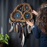 Dream Protection Wall Hanging - 3 Hoop Sacred Art, 12 Healing Crystals, Custom