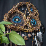 Dream Protection Wall Hanging - 3 Hoop Sacred Art, 12 Healing Crystals, Custom