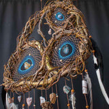 Dream Protection Wall Hanging - 3 Hoop Sacred Art, 12 Healing Crystals, Custom