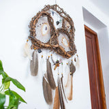 Real Dreamcatcher Medicine – Shamanic Wall Collage with 12 Healing Crystals, Willow Wood Structure, Authentic Ceremony Decor