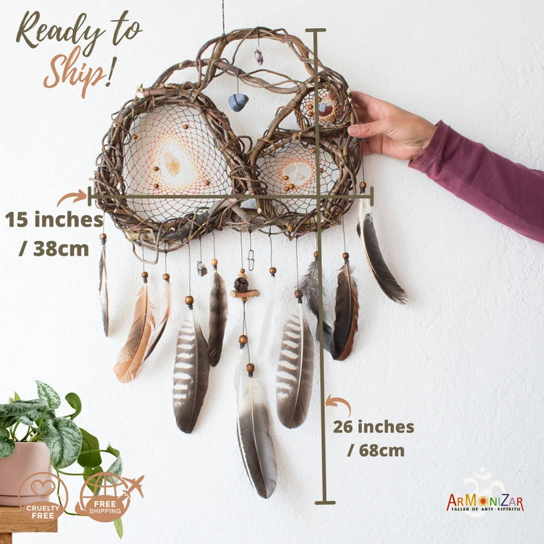 Crystal catcher spiritual artwork, unique home decor Dreamcatcher with healing stones for protection, Positive Energy Dream Catchers Crystal ArMoniZar