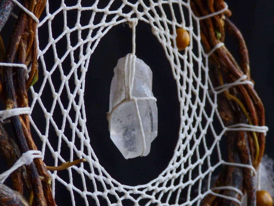 Dream catcher white with natural crystals, Amazing handmade native decoration gift ArMoniZar