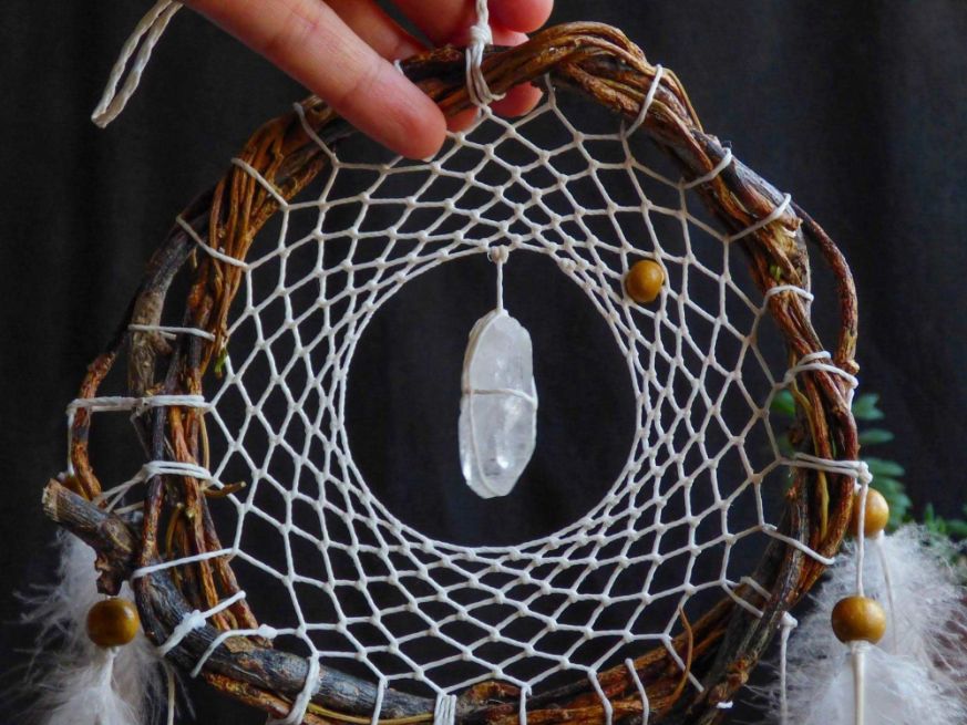 Dream catcher white with natural crystals, Amazing handmade native decoration gift ArMoniZar