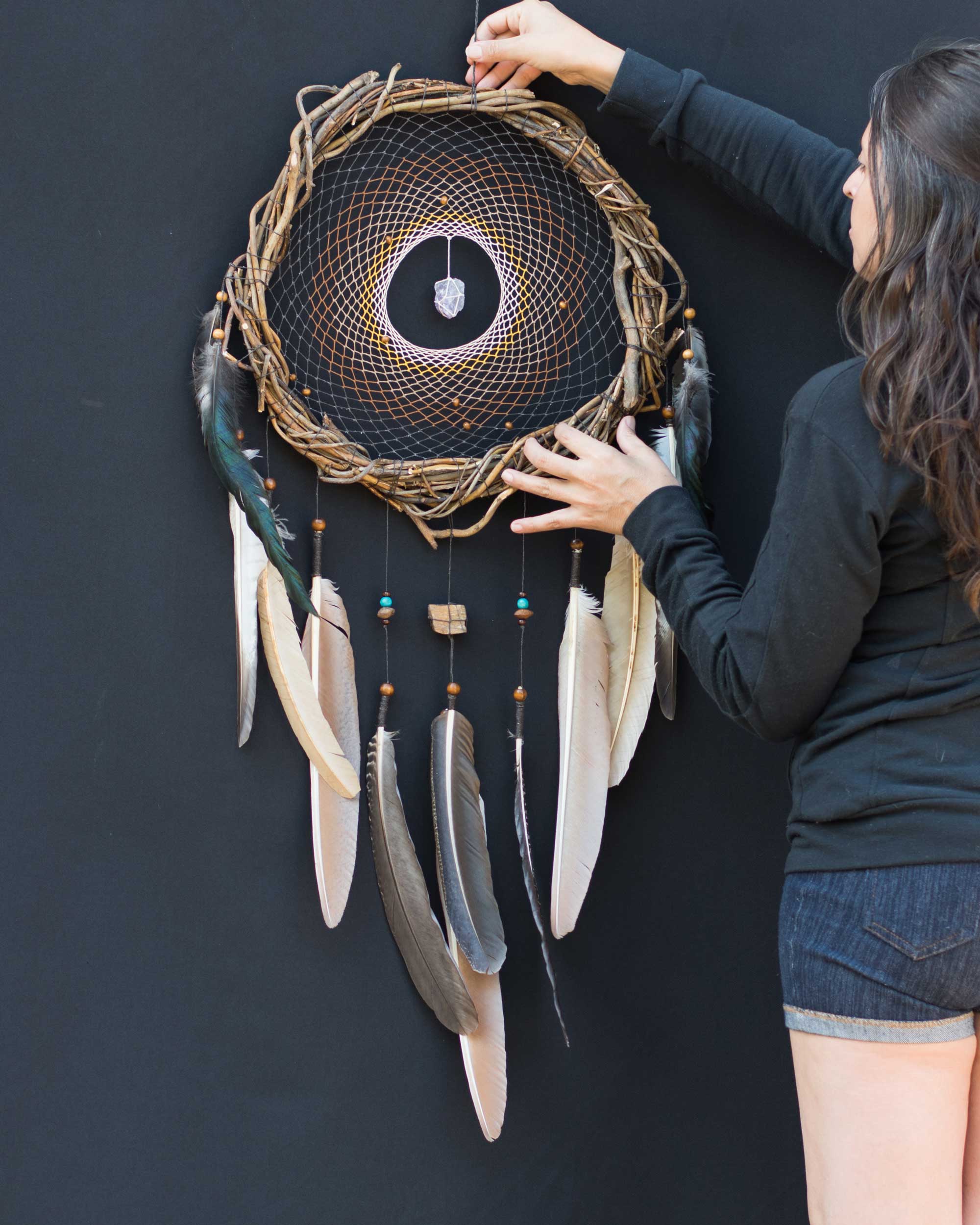 Dreamcatcher, Dream catchers boho decor, Crystals bedroom decor, Large dream catchers with crystals and rustic natural wilow, Bohemian gifts ArMoniZar