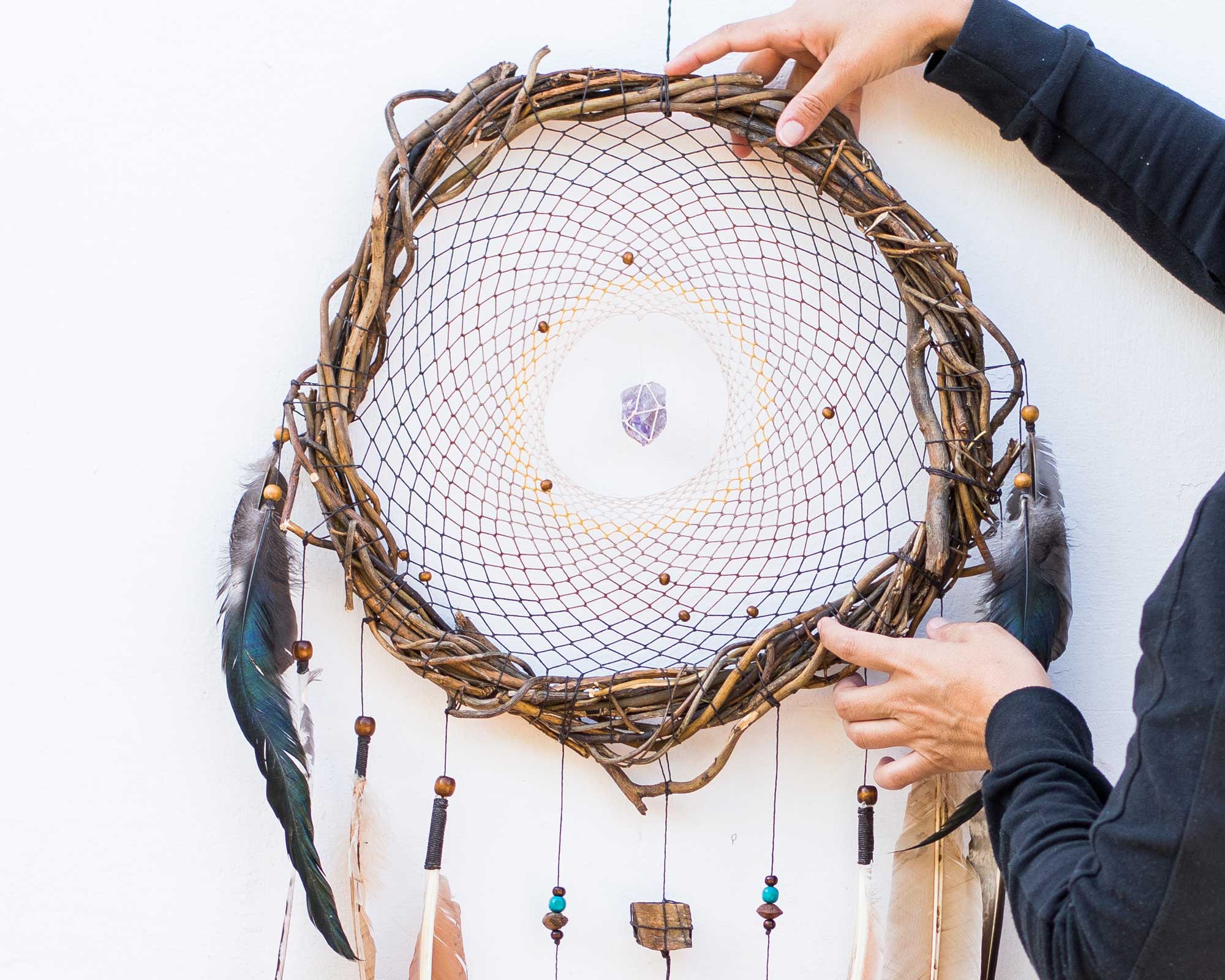 Dreamcatcher, Dream catchers boho decor, Crystals bedroom decor, Large dream catchers with crystals and rustic natural wilow, Bohemian gifts ArMoniZar