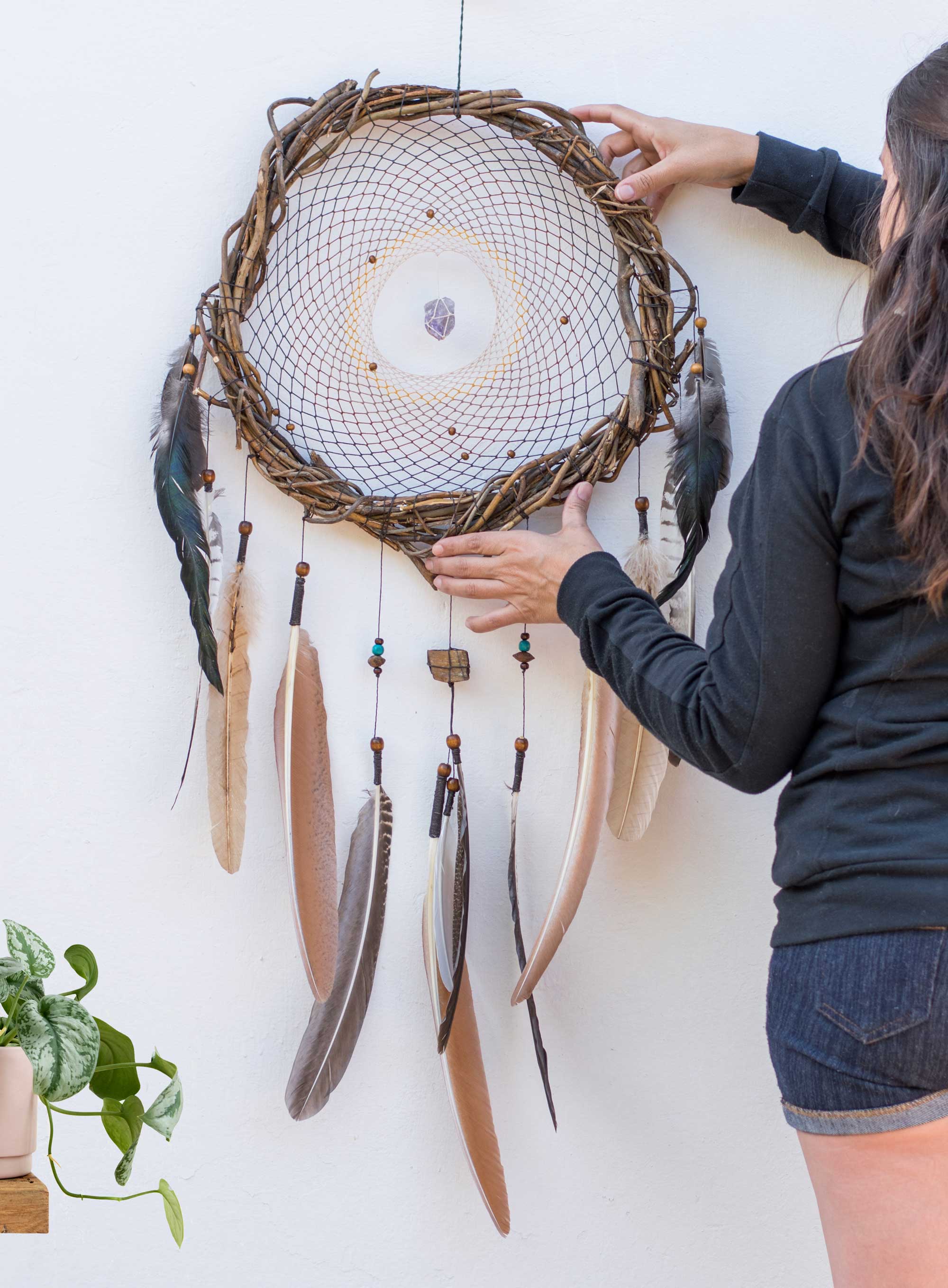 Dreamcatcher, Dream catchers boho decor, Crystals bedroom decor, Large dream catchers with crystals and rustic natural wilow, Bohemian gifts ArMoniZar