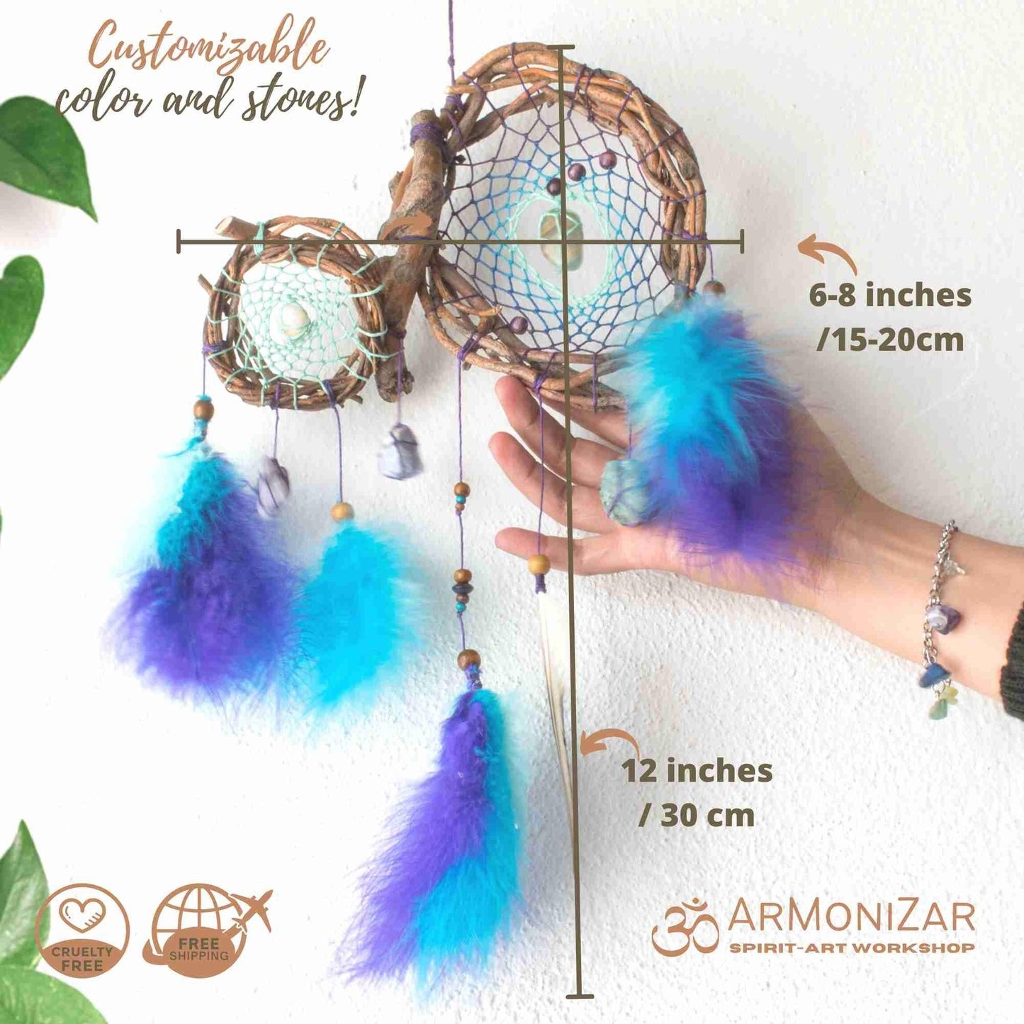 Dreamcatcher boho decor, bedroom decor crystal dreamcatcher, handmade dreamcatcher boho crystal wall decor ArMoniZar