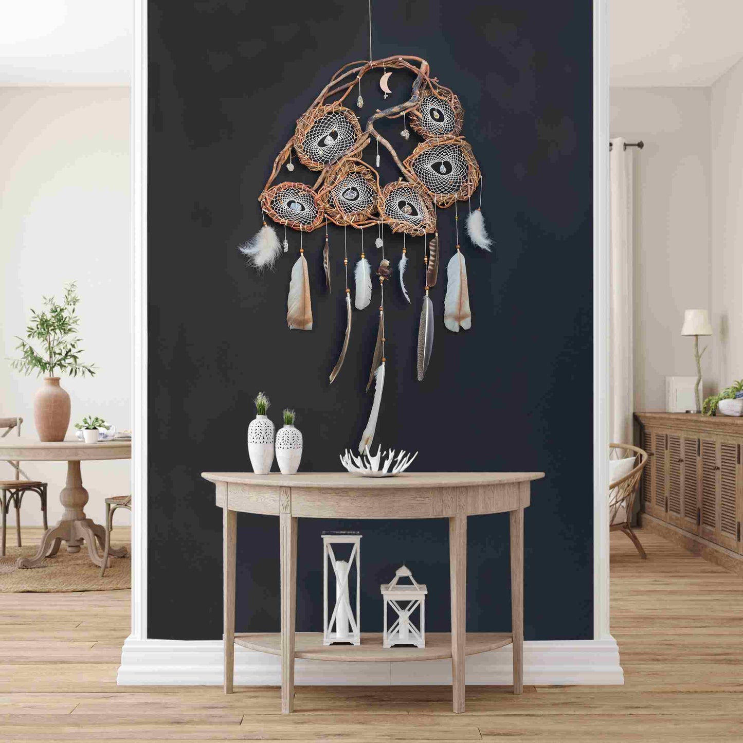 Handmade White Big Dream Catcher, Natural Wood, Healing Energy, Rustic Boho Decor - Inspire & Harmonize your Space ArMoniZar