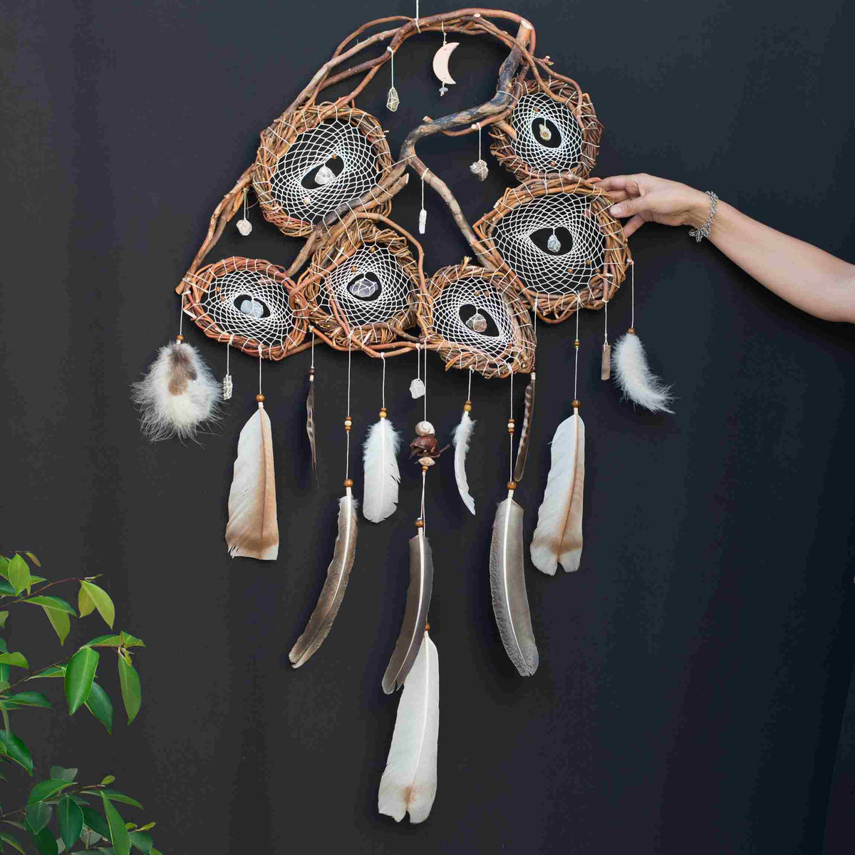 Handmade White Big Dream Catcher, Natural Wood, Healing Energy, Rustic Boho Decor - Inspire & Harmonize your Space ArMoniZar