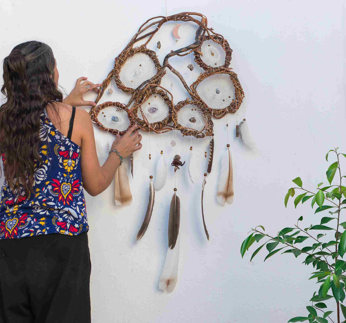 Handmade White Big Dream Catcher, Natural Wood, Healing Energy, Rustic Boho Decor - Inspire & Harmonize your Space ArMoniZar