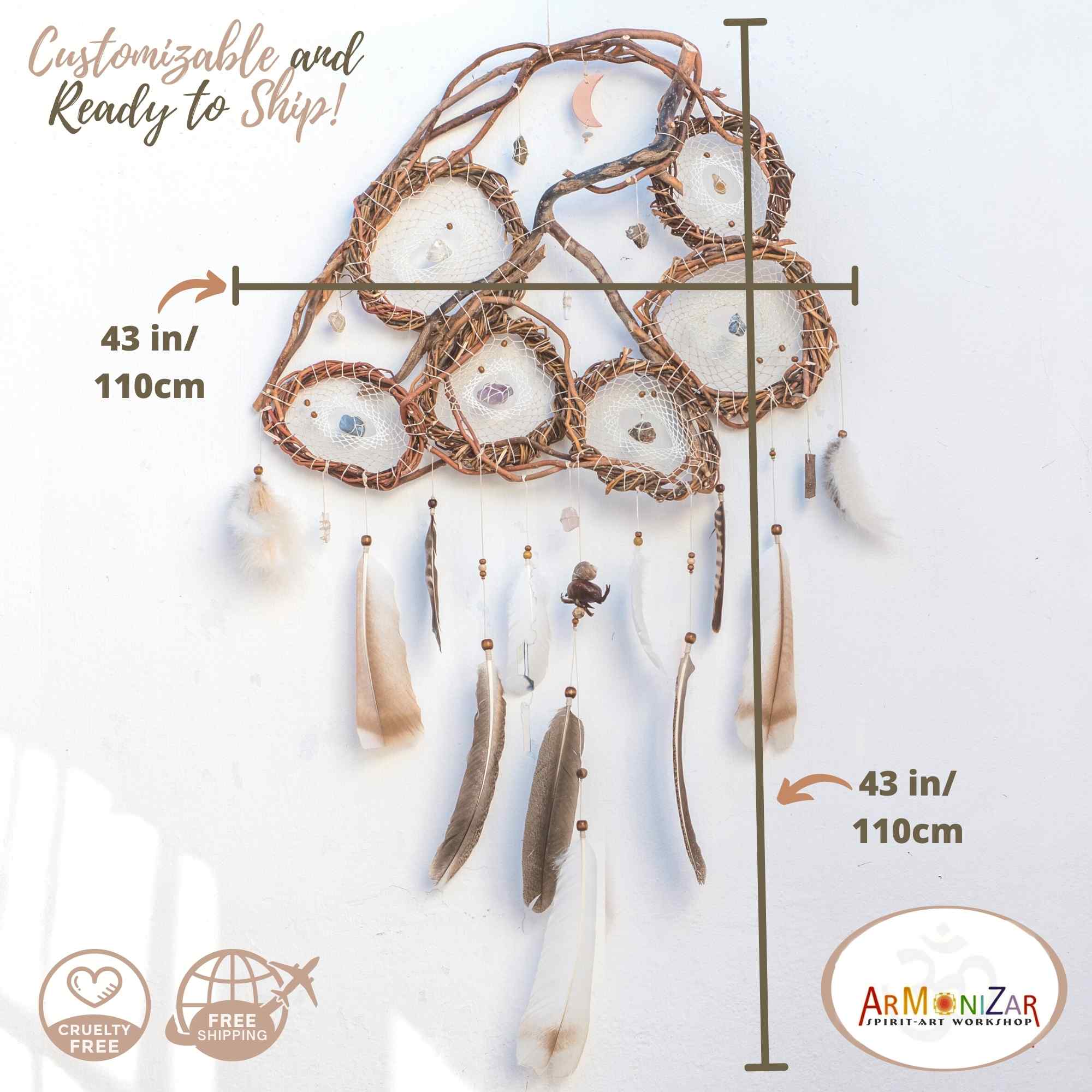 Handmade White Big Dream Catcher, Natural Wood, Healing Energy, Rustic Boho Decor - Inspire & Harmonize your Space ArMoniZar