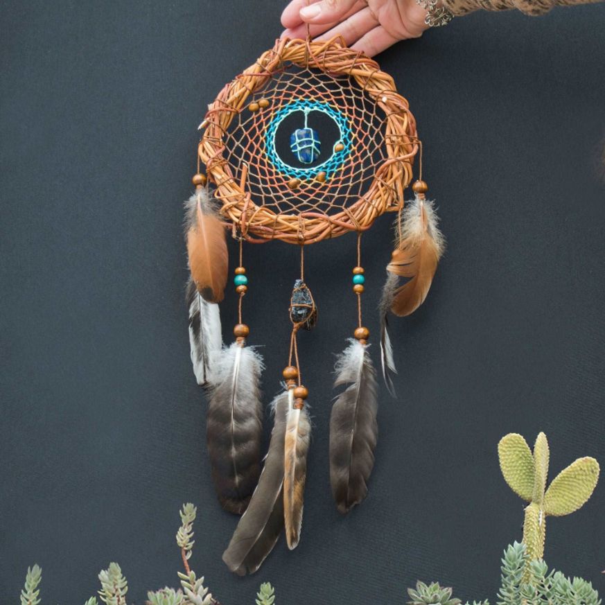 Handwoven Willow Wood Dreamcatcher with Healing Crystals - Traditional Native Art for Peaceful Home Decor ArMoniZar