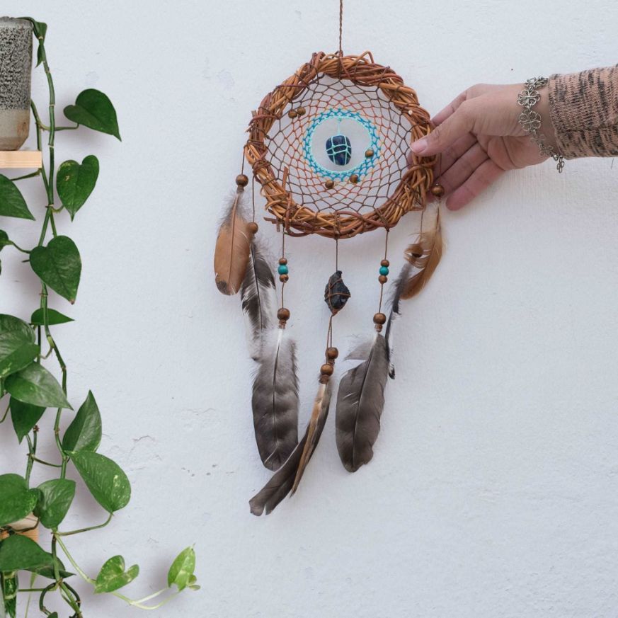 Handwoven Willow Wood Dreamcatcher with Healing Crystals - Traditional Native Art for Peaceful Home Decor ArMoniZar