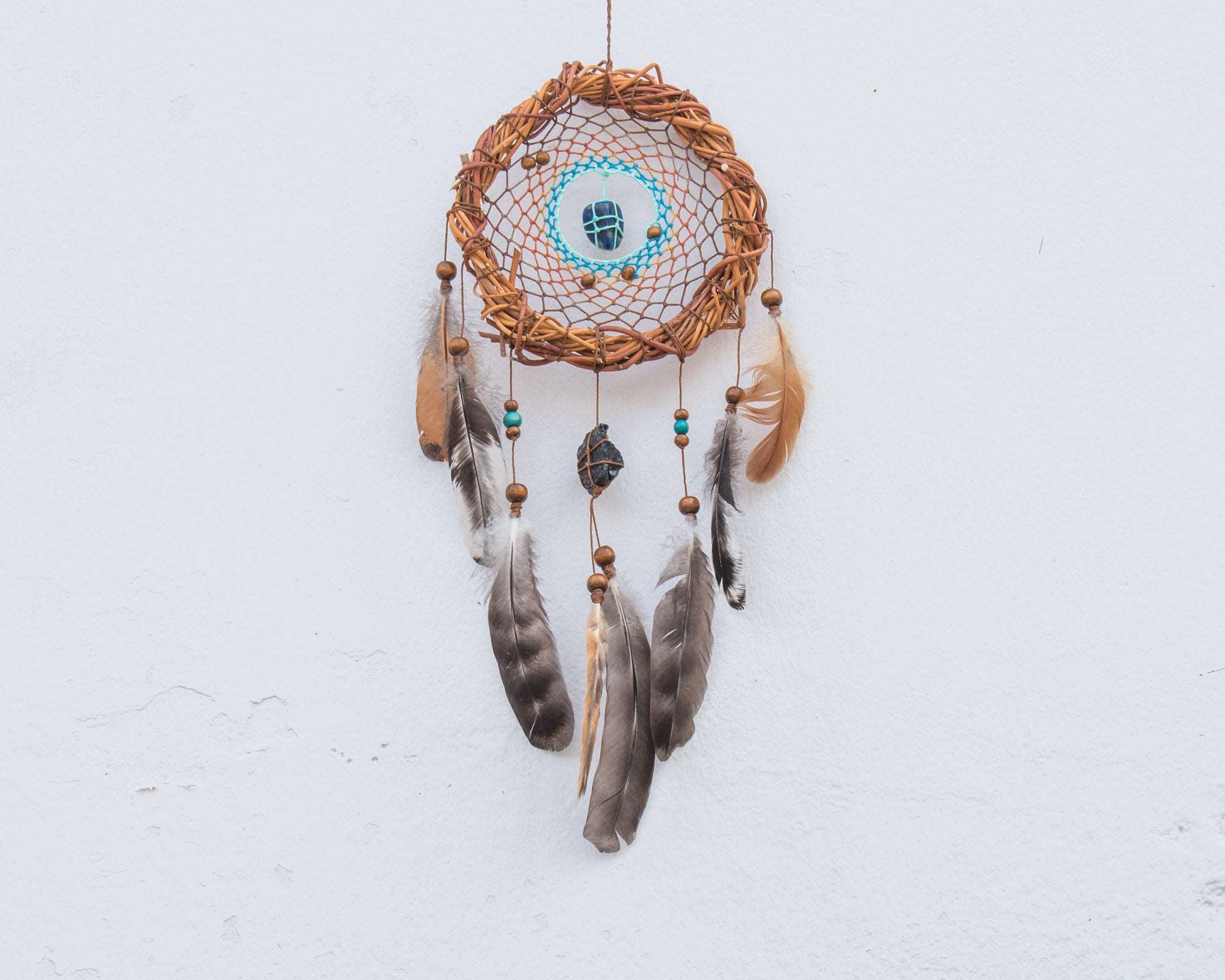 Handwoven Willow Wood Dreamcatcher with Healing Crystals - Traditional Native Art for Peaceful Home Decor ArMoniZar