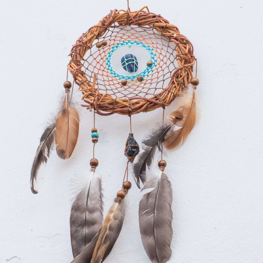 Handwoven Willow Wood Dreamcatcher with Healing Crystals - Traditional Native Art for Peaceful Home Decor ArMoniZar