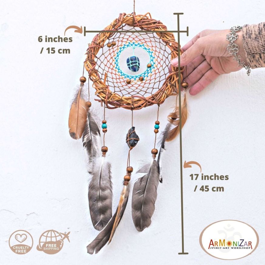 Handwoven Willow Wood Dreamcatcher with Healing Crystals - Traditional Native Art for Peaceful Home Decor ArMoniZar