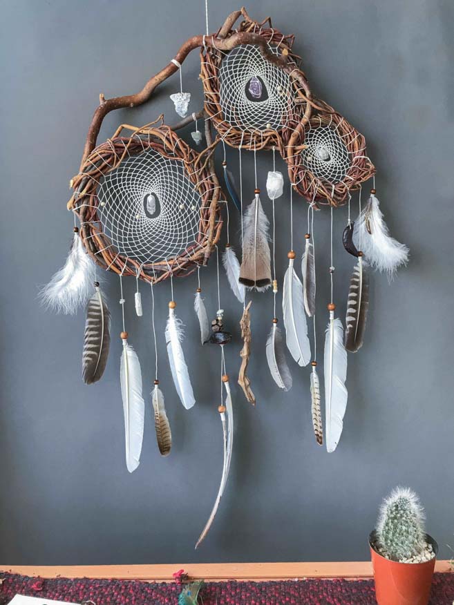 Healing Art Dream Catcher with gemstones, Wards off Negativity ArMoniZar