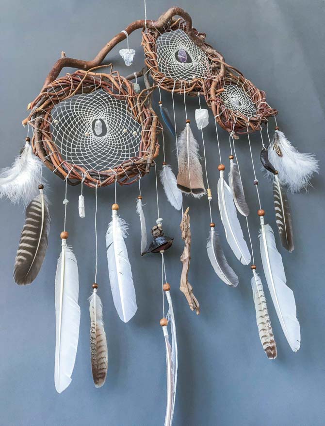 Healing Art Dream Catcher with gemstones, Wards off Negativity ArMoniZar