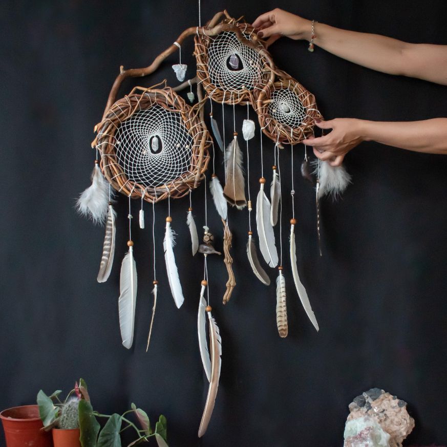 Healing Art Dream Catcher with gemstones, Wards off Negativity ArMoniZar