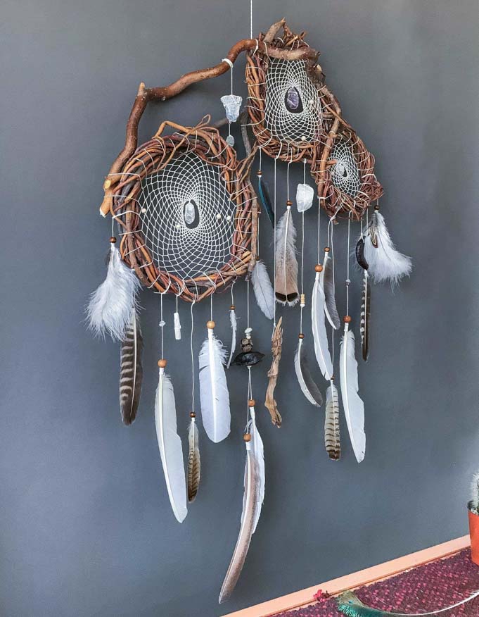 Healing Art Dream Catcher with gemstones, Wards off Negativity ArMoniZar