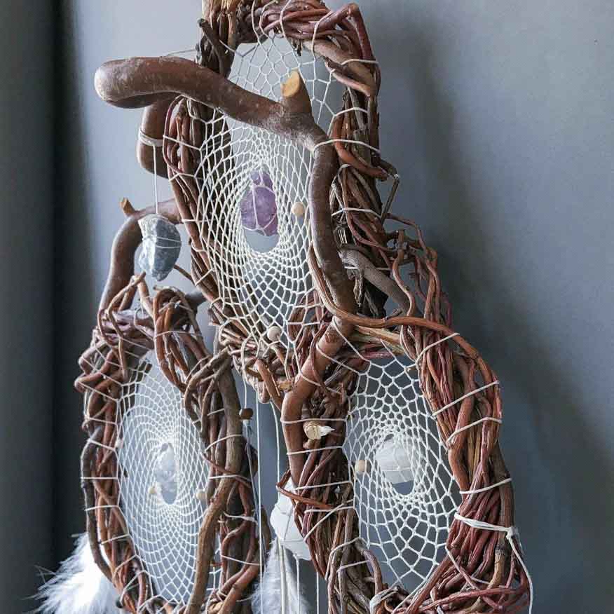 Healing Art Dream Catcher with gemstones, Wards off Negativity ArMoniZar