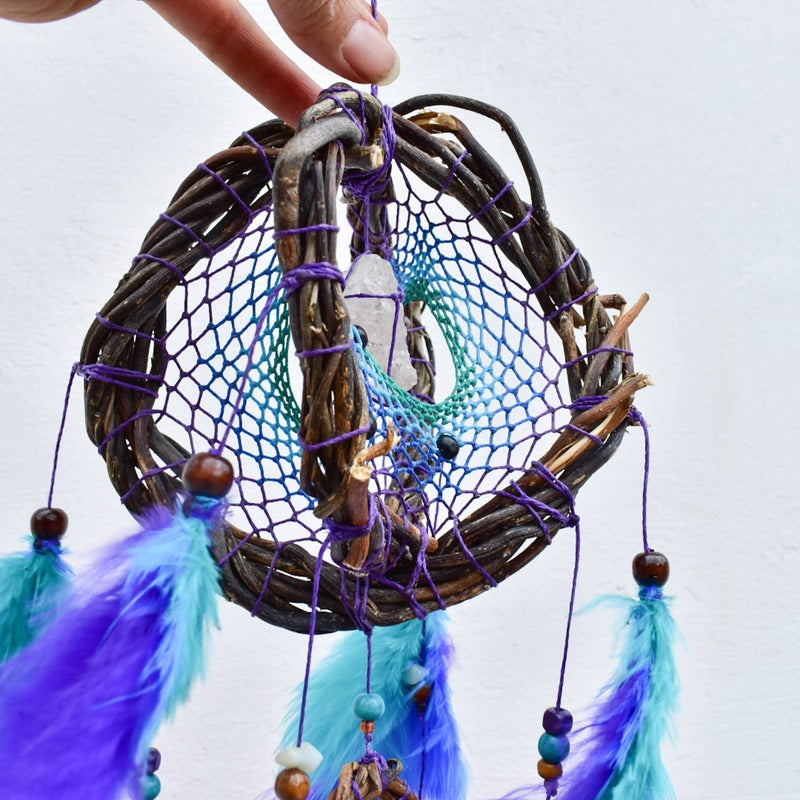 Vibrant 3D Dreamcatcher with Multicolor Semi-Precious Stones, Authentic Willow Wood, Eco-Friendly