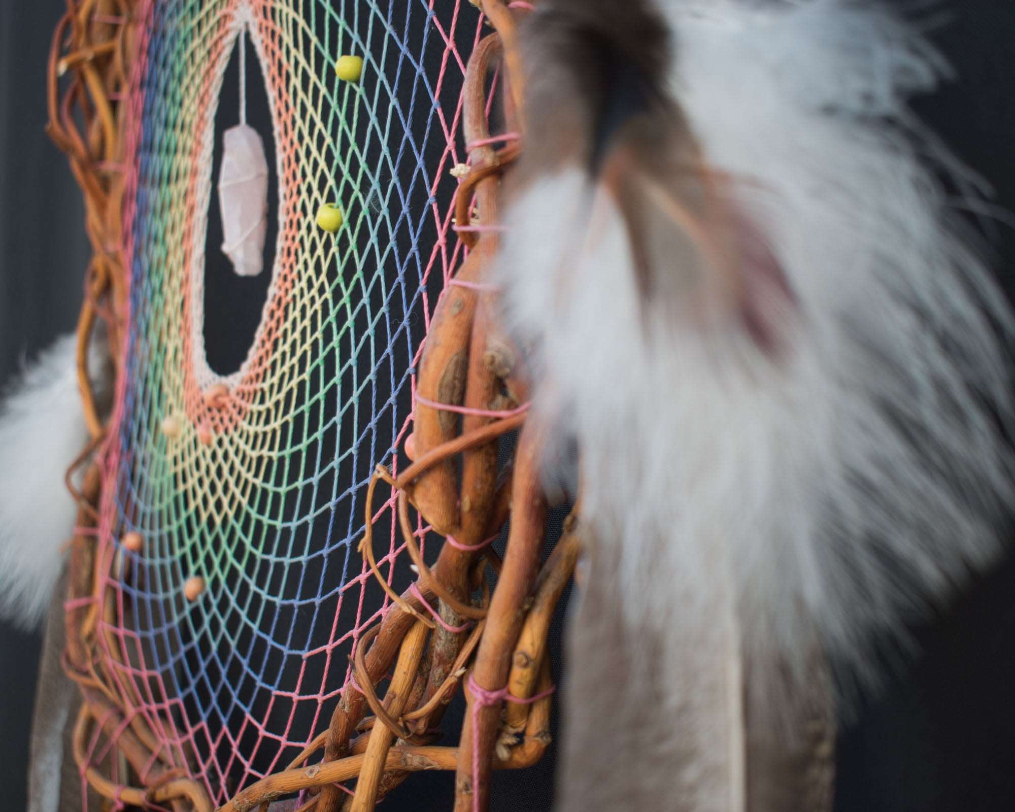 Large Willow Dreamcatcher - Pastel Rainbow Colors with Semi-Precious Stones - Eco-Friendly Feathers - Customizable ArMoniZar