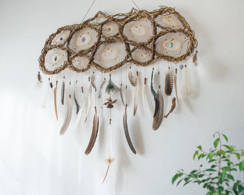 Large dreamcatcher, Dream catchers with crystals, Authentic dreamcatcher made from naturals materials, Earthy style, Unique decor custom ArMoniZar