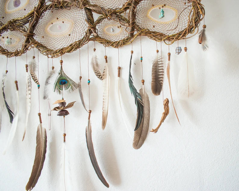 Large dreamcatcher, Dream catchers with crystals, Authentic dreamcatcher made from naturals materials, Earthy style, Unique decor custom ArMoniZar