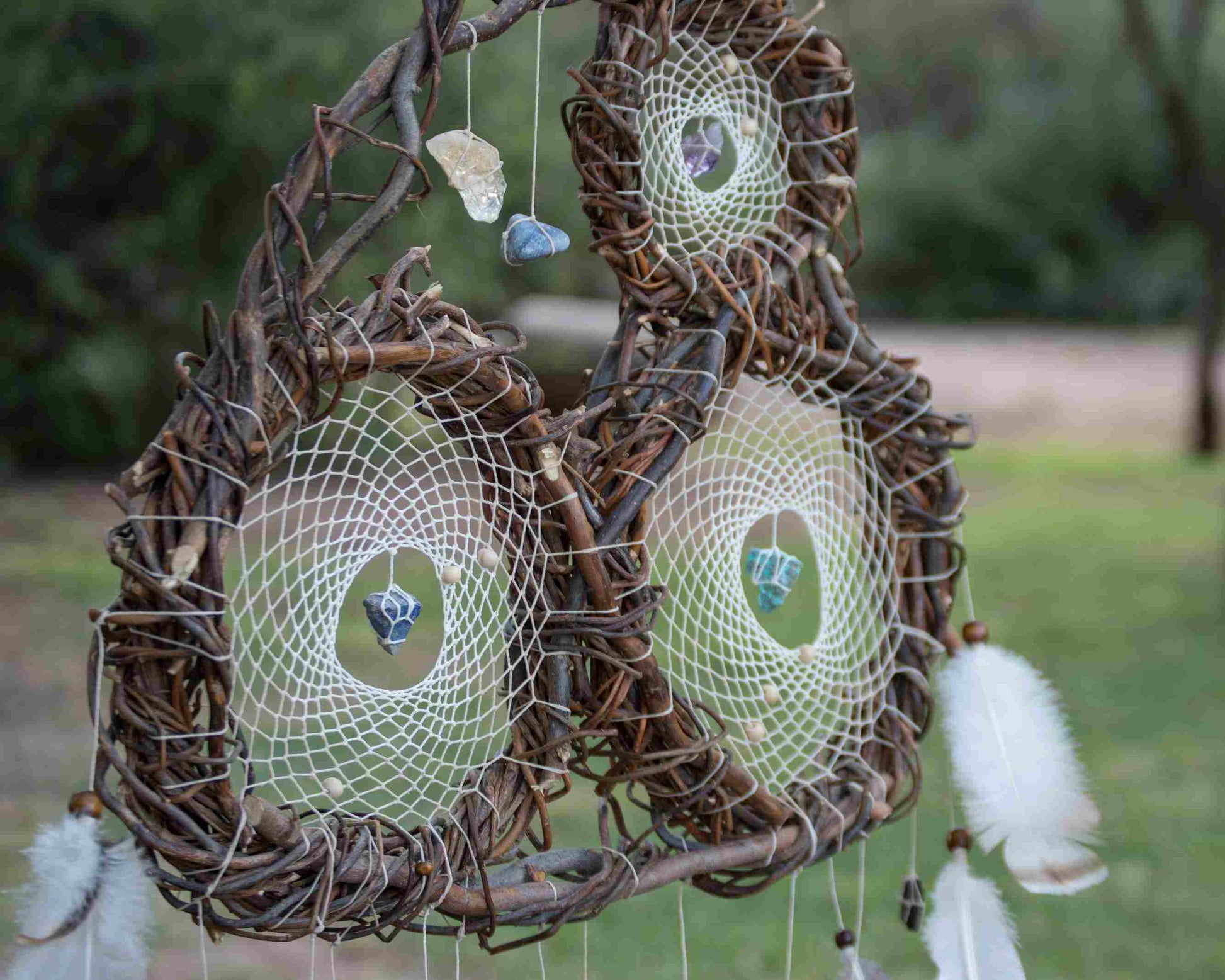 Large willow dreamcatcher wall hanging white, Wall hangings healing crystals wood dream catcher shamanic, Art organic, Twlight dream catcher ArMoniZar