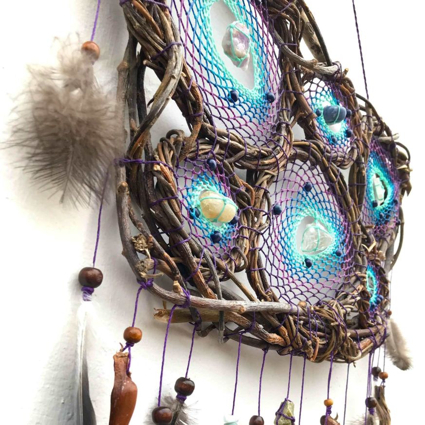 Macrame wall hanging dreamcatcher with gemstones for rest peace and love Ready to ship ArMoniZar