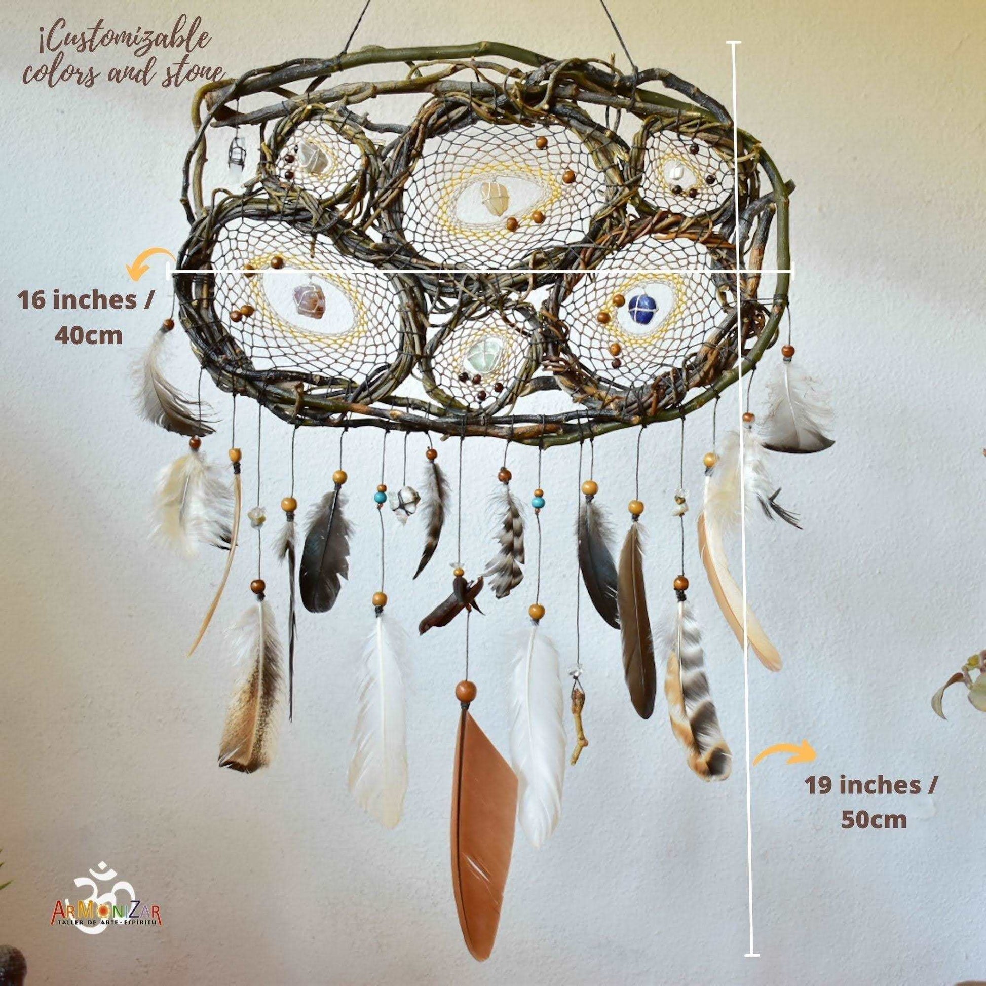 Macrame wall hanging dreamcatcher with gemstones for rest peace and love Ready to ship ArMoniZar