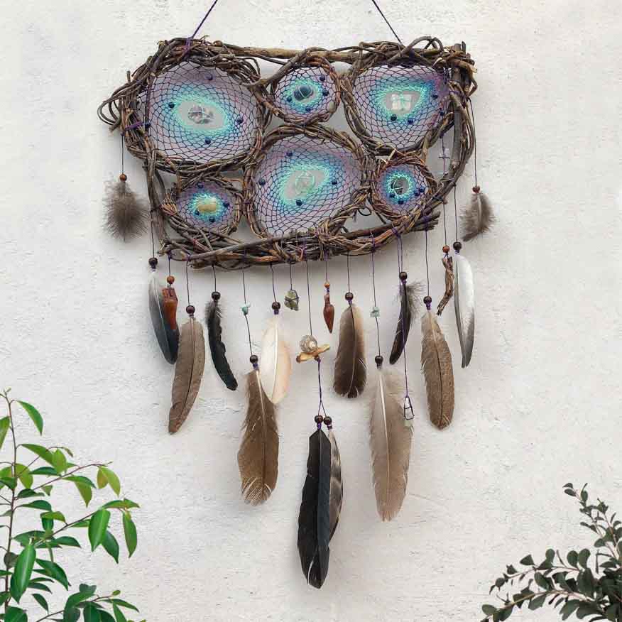 Macrame wall hanging dreamcatcher with gemstones for rest peace and love Ready to ship ArMoniZar