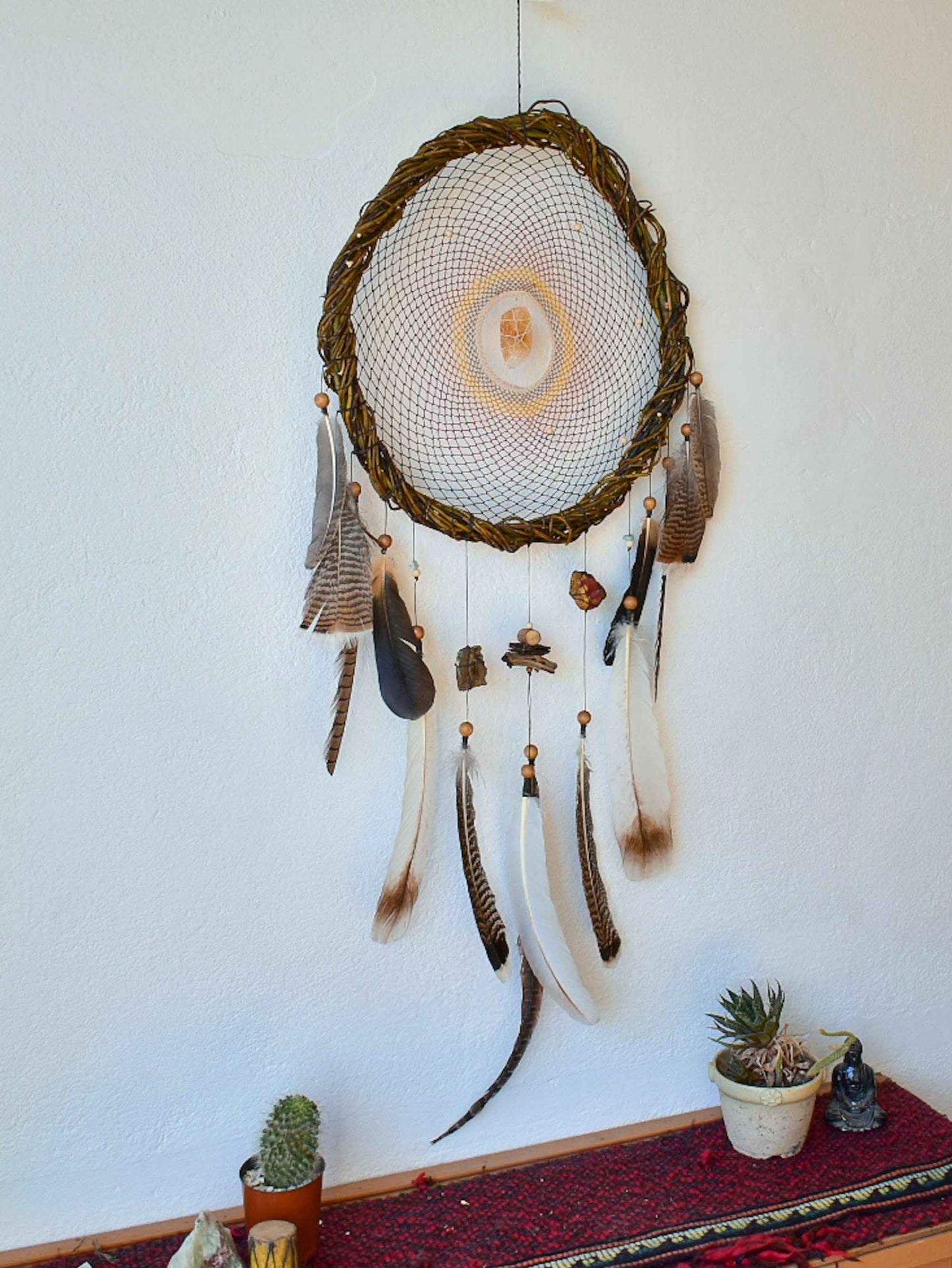 Natural wood dream catcher with crystals Peace and Earth conection yoga gift ArMoniZar