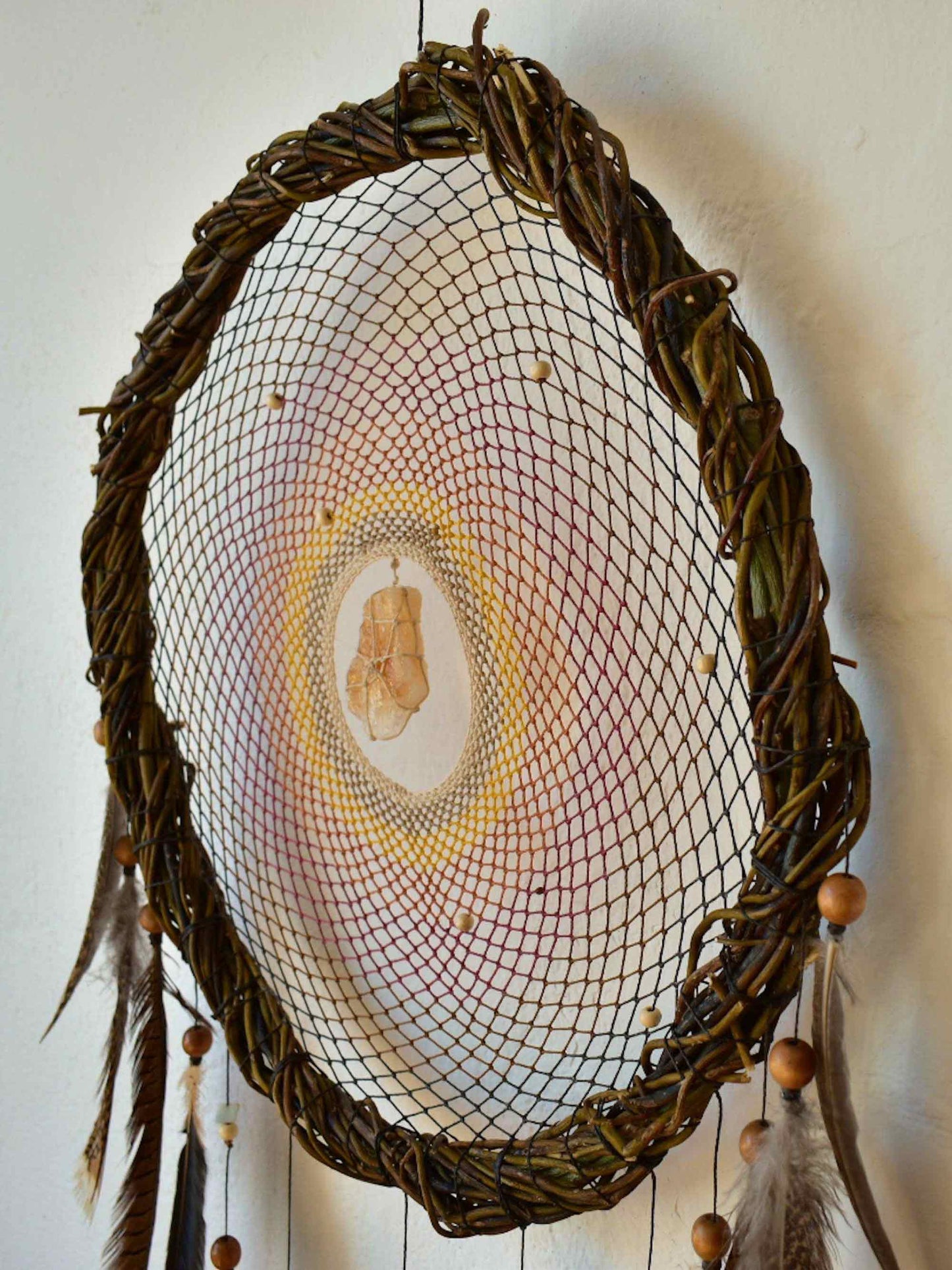 Natural wood dream catcher with crystals Peace and Earth conection yoga gift ArMoniZar