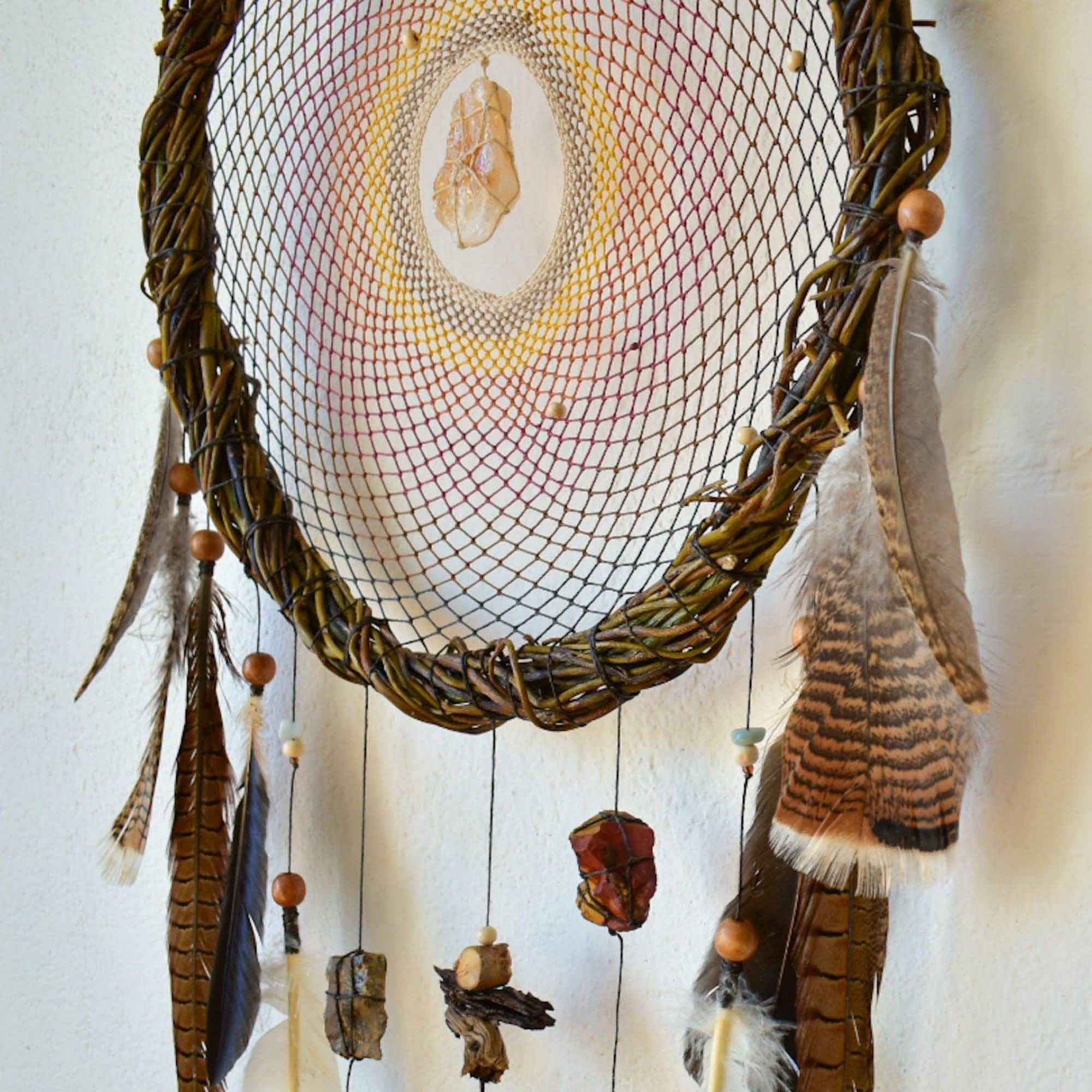 Natural wood dream catcher with crystals Peace and Earth conection yoga gift ArMoniZar