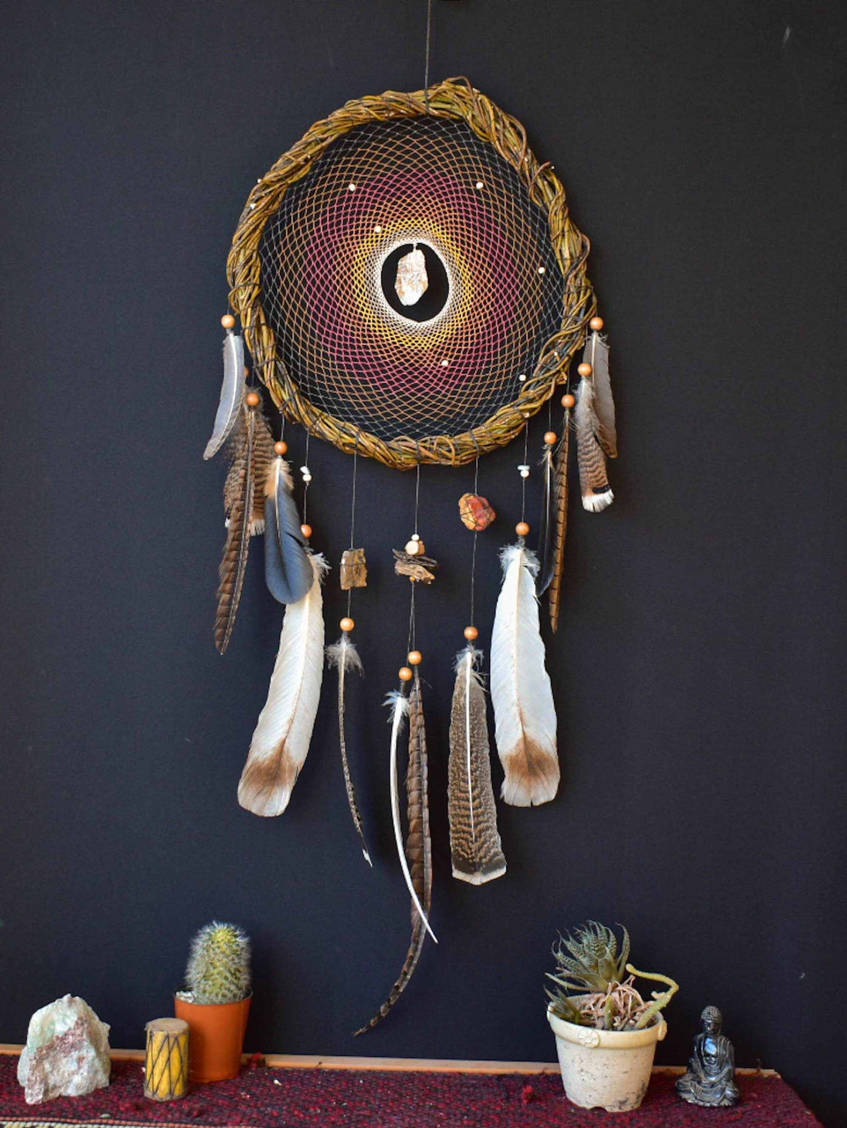 Natural wood dream catcher with crystals Peace and Earth conection yoga gift ArMoniZar