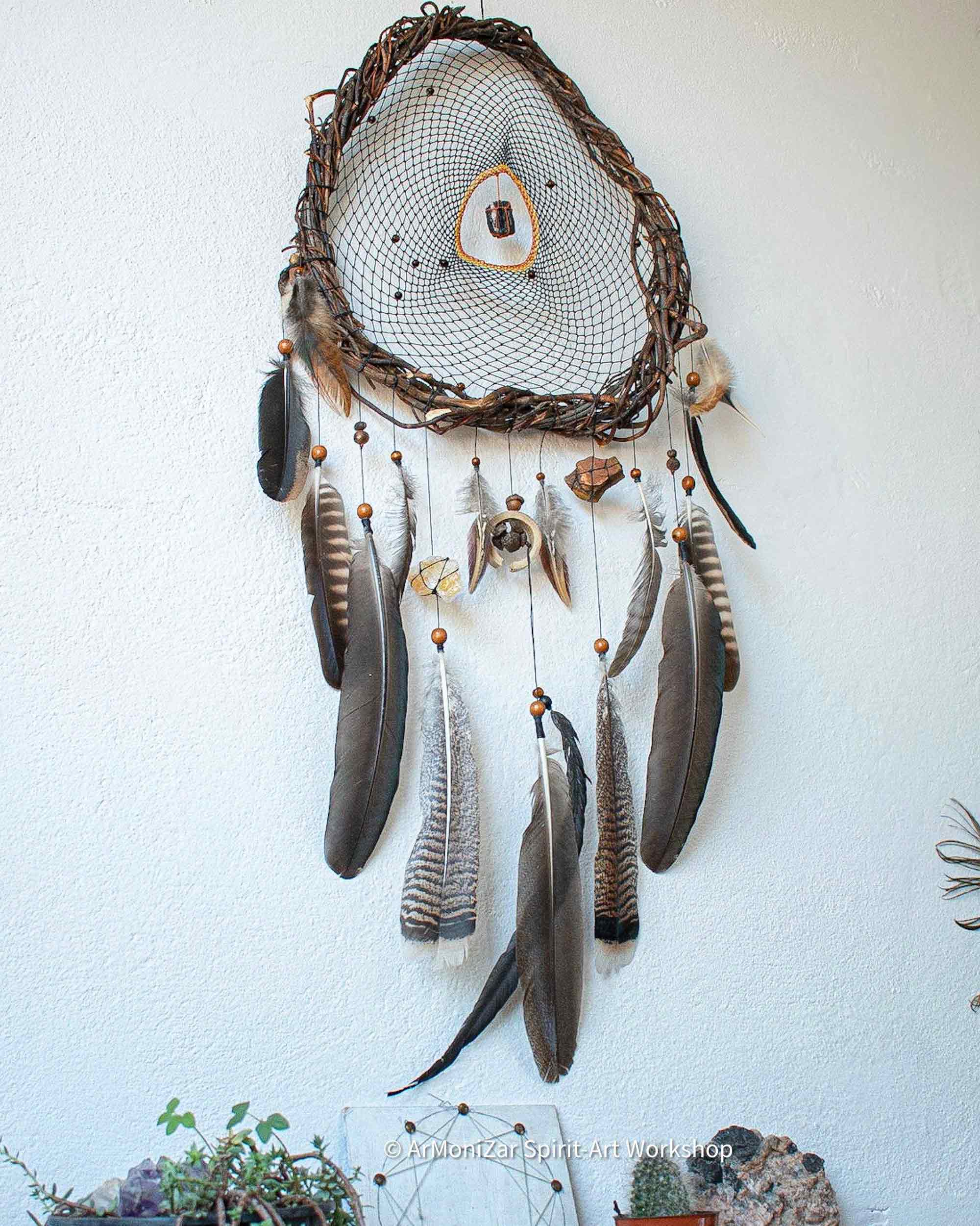 Nature art dream catcher personalized gift mother earth style stones and mix feathers assortment ArMoniZar