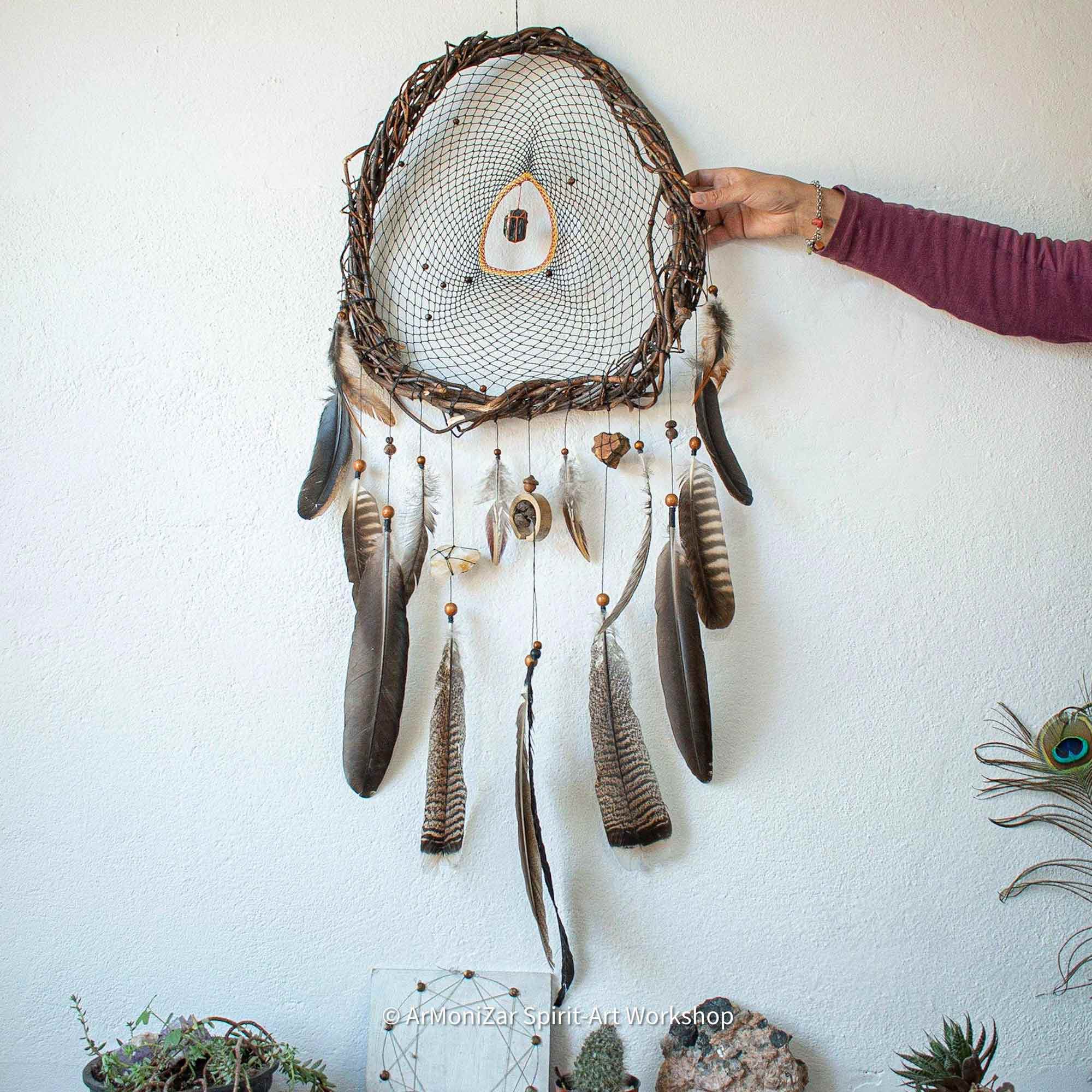 Nature art dream catcher personalized gift mother earth style stones and mix feathers assortment ArMoniZar