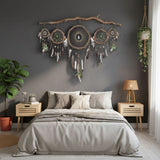 47" Wide Dreamcatcher Set – 5-Piece Boho Wall Hanging with Quartz Crystal, Custom Colors, Ideal Above Bed Spiritual Decor