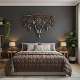 47" Wide Dreamcatcher Set – 5-Piece Boho Wall Hanging with Quartz Crystal, Custom Colors, Ideal Above Bed Spiritual Decor