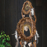 3D Authentic Dreamcatcher Large 2 Level with 13 Gemstones, Earth Tone Ceiling Mobile for Energy Cleansing, Christmas Gift