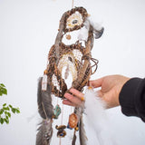 3D Chakra Dreamcatcher Duo – Light Earth Tones with 13 Healing Crystals, Boho Spiritual Mobile in 2 Sizes, Feathered Energy Decor Activo