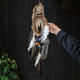 3D Chakra Dreamcatcher Duo – Light Earth Tones with 13 Healing Crystals, Boho Spiritual Mobile in 2 Sizes, Feathered Energy Decor Activo