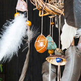 3D Chakra Dreamcatcher Duo – Light Earth Tones with 13 Healing Crystals, Boho Spiritual Mobile in 2 Sizes, Feathered Energy Decor Activo