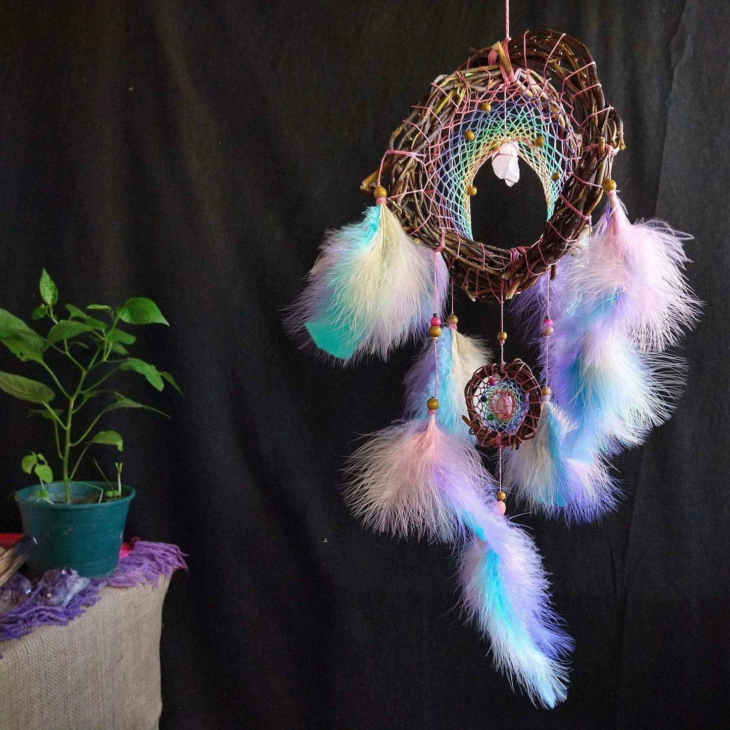 Real crystals hanging decor Dream catcher energy healing Insomnia relief Relaxing wall decor Cleansing and protection Stress gifts Manifest ArMoniZar