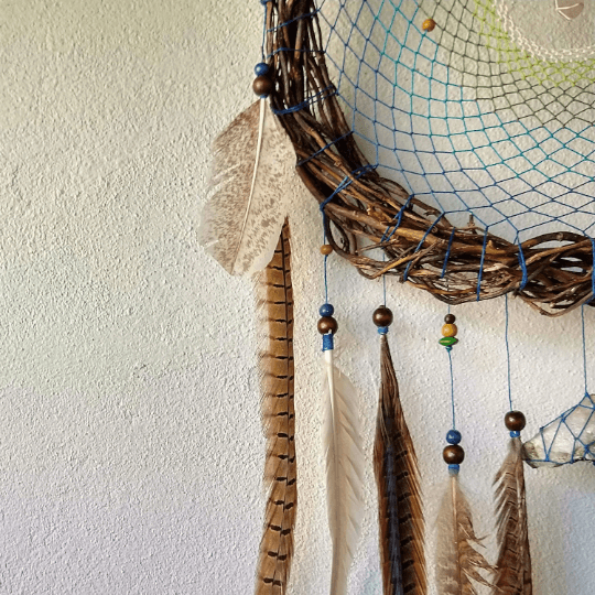 Rest Dreamcatcher Shades of blue green Ideal for hanging over the armchair Raw anxiety gemstones ArMoniZar