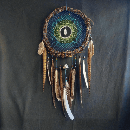 Rest Dreamcatcher Shades of blue green Ideal for hanging over the armchair Raw anxiety gemstones ArMoniZar